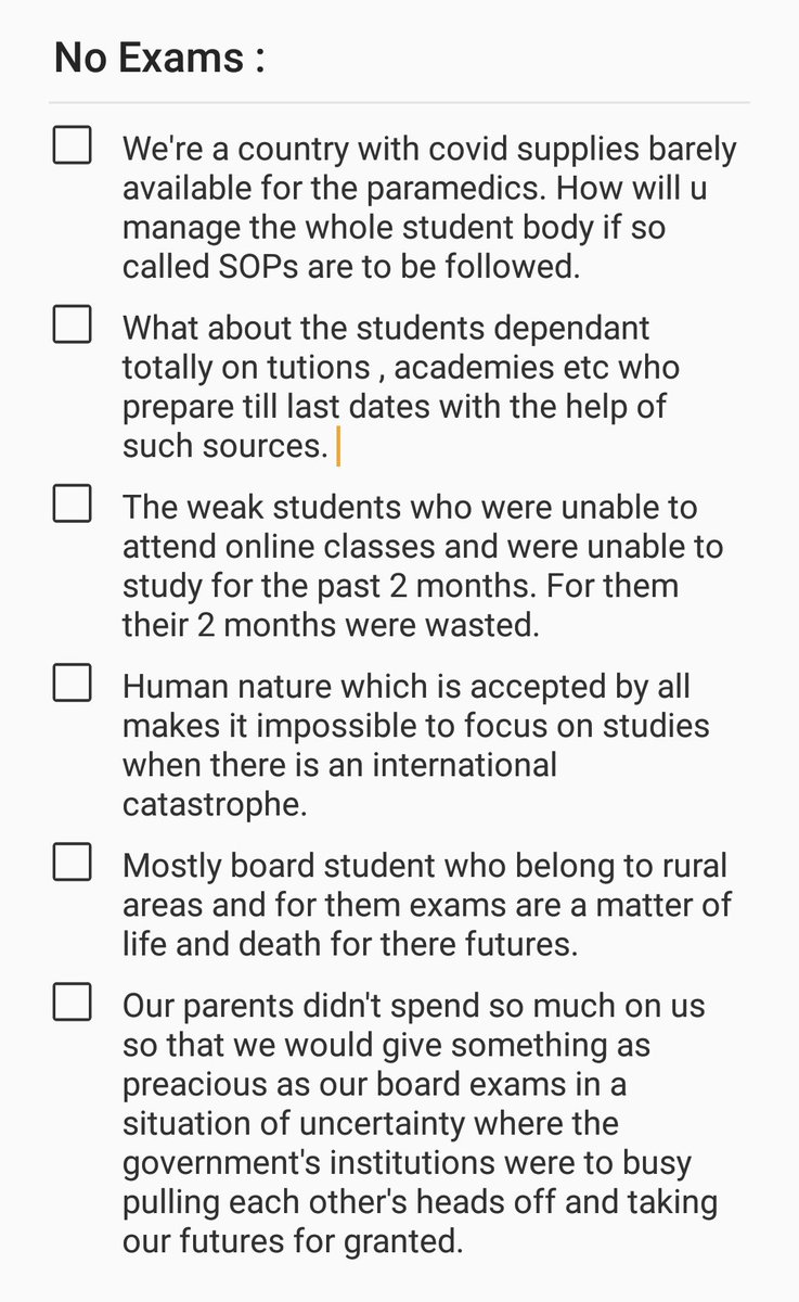 pikku8298's tweet photo. How would unprepared students give exams. We have our valid reasons 
#noexams  #noexams #noexams
#noexams  #noexams #noexams
@Shafqat_Mahmood @iqrarulhassan @nadeemmalik https://t.co/KvLRPOcCSg