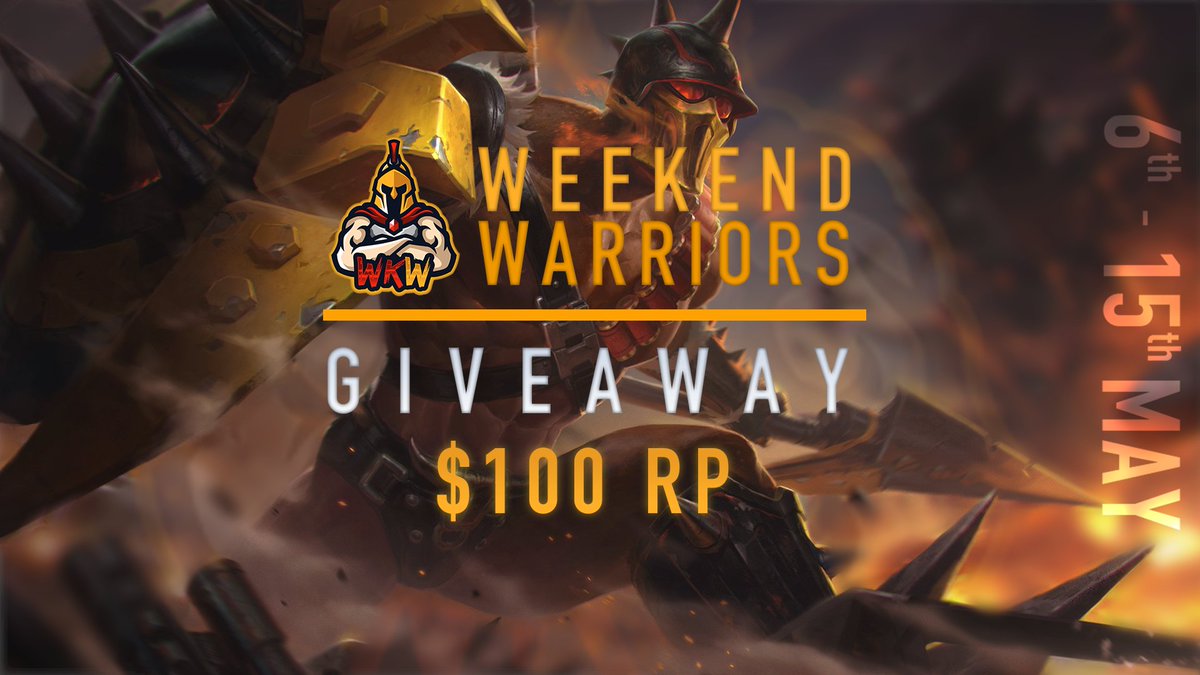 Y'all want some RP? 🤔🤔🤔

We've got $100 worth to give away to one lucky summoner. Here's how you can get it:

🔄RT this post
♥️Follow <a href="/WKWOCE/">Weekend Warriors</a>
🗨️Tag 2 friends

Winner announced 15th May.

(shout out @arcane_arn for the graphics)