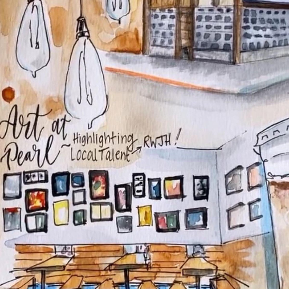 MsTaub_ART's tweet photo. #rwjhartmagnet show @PearlCupCoffee has come to an end. We have loved this collaboration and adore this watercolor study by @llesterart ! Some of our Ss artists even had their artwork purchased! Wow. This has been an honor. @mrsvanfoster #risdartmatters #exceedthevision https://t.co/90IFd1VdW6
