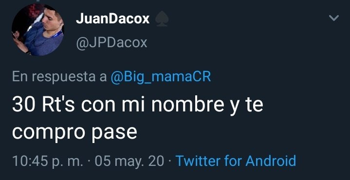 30 RT porfavor para que <a href="/JPDacox/">JuanD ♠️</a> me regale el pass 😭