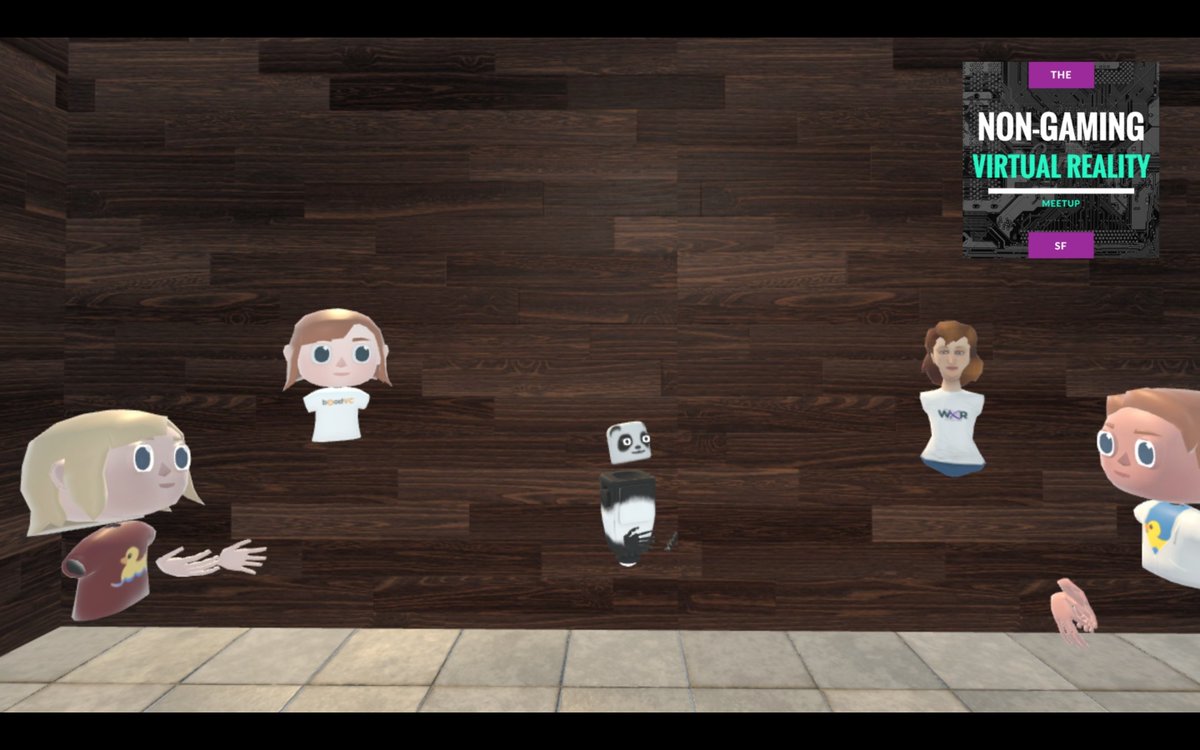 AlexanderHaque's tweet photo. First virtual meetup with @NonGamingXR! 

So cool to have a discussion with @misslivirose, @tipatat, @amylameyer, @MaddieCallander all in VR :D 

Incredible platform with @MozillaHubs https://t.co/SFgfwpRRPi