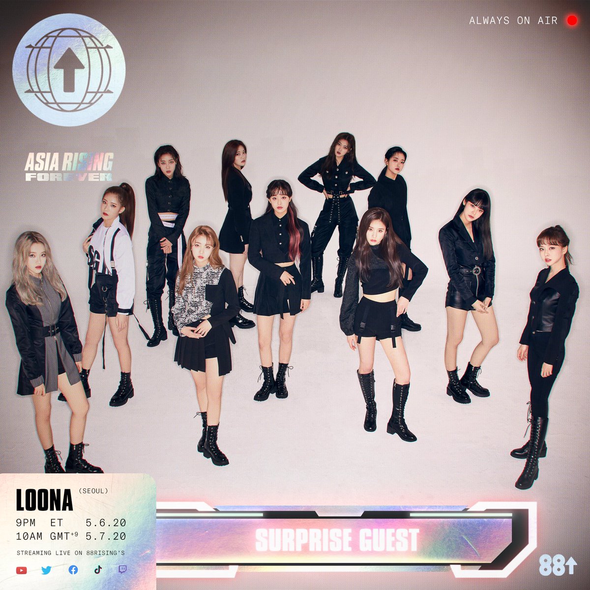 🌐LOONA🌐 ASIA RISING 𝑓𝑜𝑟𝑒𝑣𝑒𝑟 

We welcome the amazing <a href="/loonatheworld/">이달의 소녀(LOOΠΔ)</a> as special guest appearing on tomorrow’s global broadcast! 

Drop a 🌝 if you are excited for LOONA

tomorrow on 88rising Twitter and YouTube | May 6th 9PM ET | May 7 AM Asia time !

#AsiaRisingForever