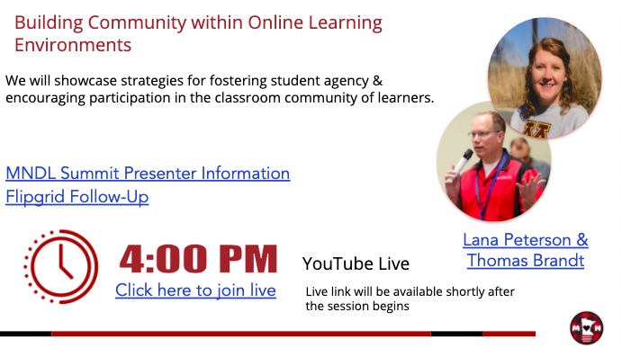 MinnesotaSummit's tweet photo. Did you miss @tyLanasaurusrex and @tombrandtt on day 2 of #MNDLSummit? You can catch their presentation about Building Community within Online Learning Environments on our Youtube channel! And you can still get CEUs!

https://t.co/Ou6CiJL6sN https://t.co/2yMv63ayUc