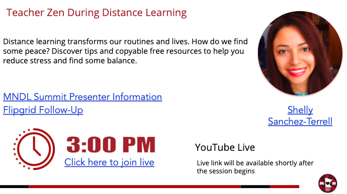 MinnesotaSummit's tweet photo. Did you miss @ShellTerrell on day 2 of #MNDLSummit? You can catch her presentation about Teacher Zen During Distance Learning on our Youtube channel! And you can still get CEUs!

https://t.co/P52NUxvEmf https://t.co/joygxdOVFH