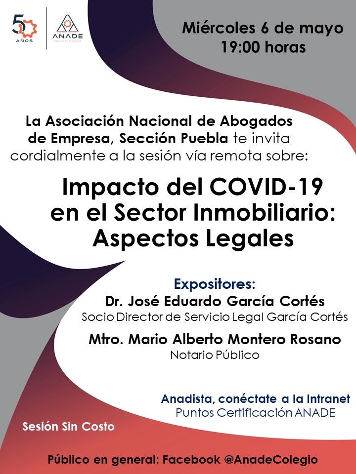 ANADEcolegio's tweet photo. Mañana miércoles 7pm, sigue a la transmisión remota “Impacto del COCID19 en el sector Inmobiliario: aspectos legales” a través de ANADE sección Puebla. 
#ANADE #ANADEPuebla #sectorinmobiliario #bienesyraices @Anade_Puebla https://t.co/P5BjCoA42R