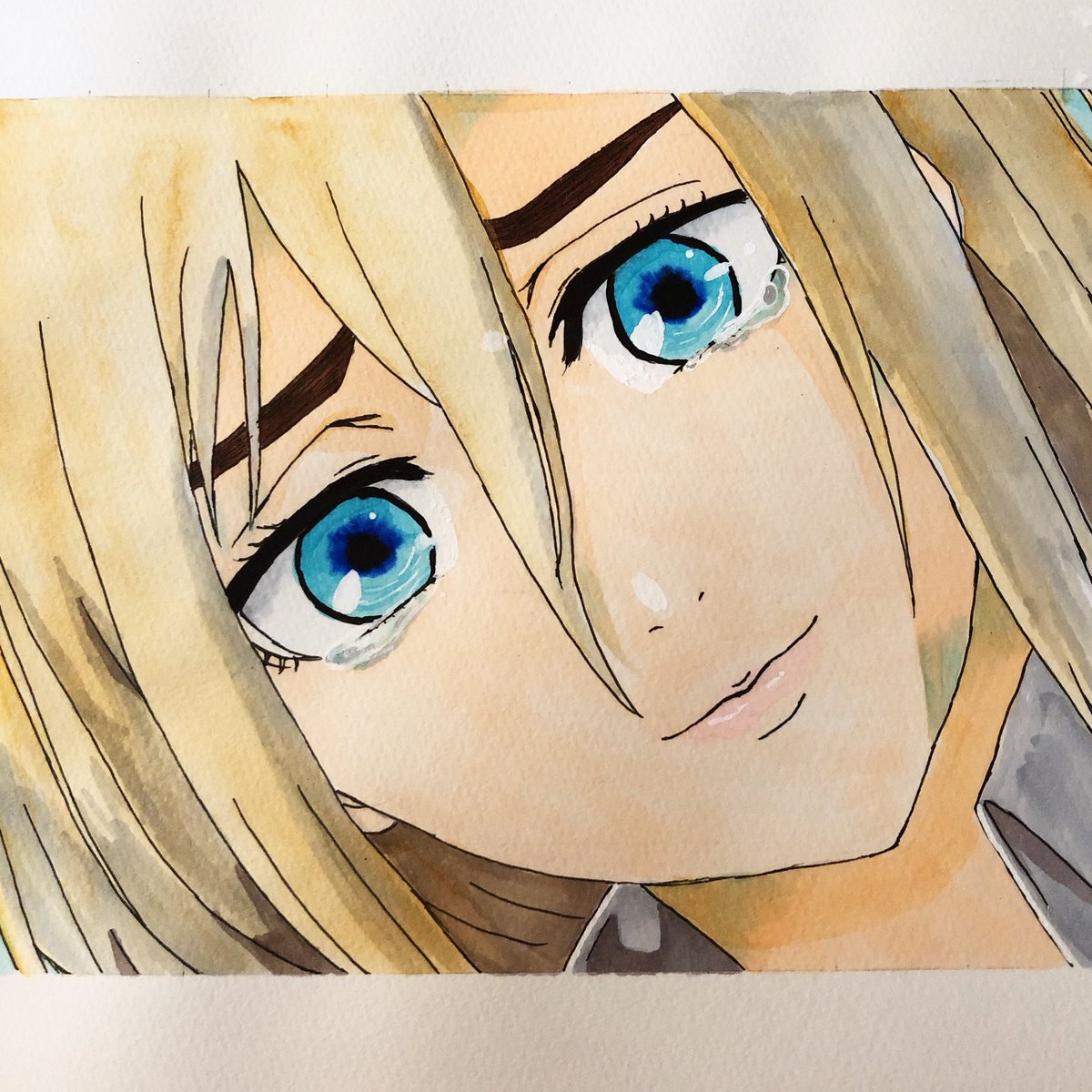 つっきー 進撃の巨人 クリスタ 模写 コピック 水彩画 コピック の色数が足らなくて 髪の毛が水彩画になってしまった コピック全色欲しい 金がないぃぃぃぃイイ