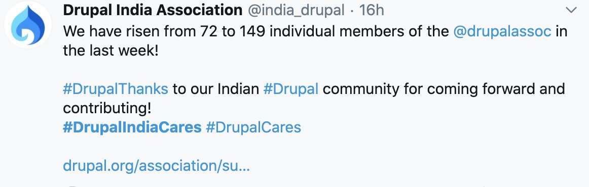 drupalassoc's tweet image. #DrupalThanks to @india_drupal for rallying together to more than double individual @drupalassoc memberships during the #DrupalCares campaign.