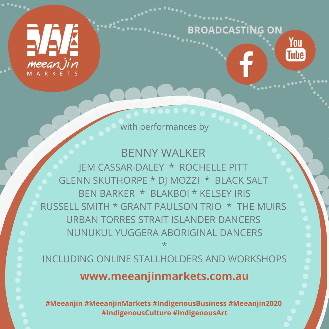 facebook.com/events/s/meean… Join us for the Virtual Meeanjin Markets this Friday and Saturday. Check out the stall holders and great line up of artists.  <a href="/meeanjinmarkets/">Meeanjin Markets</a>