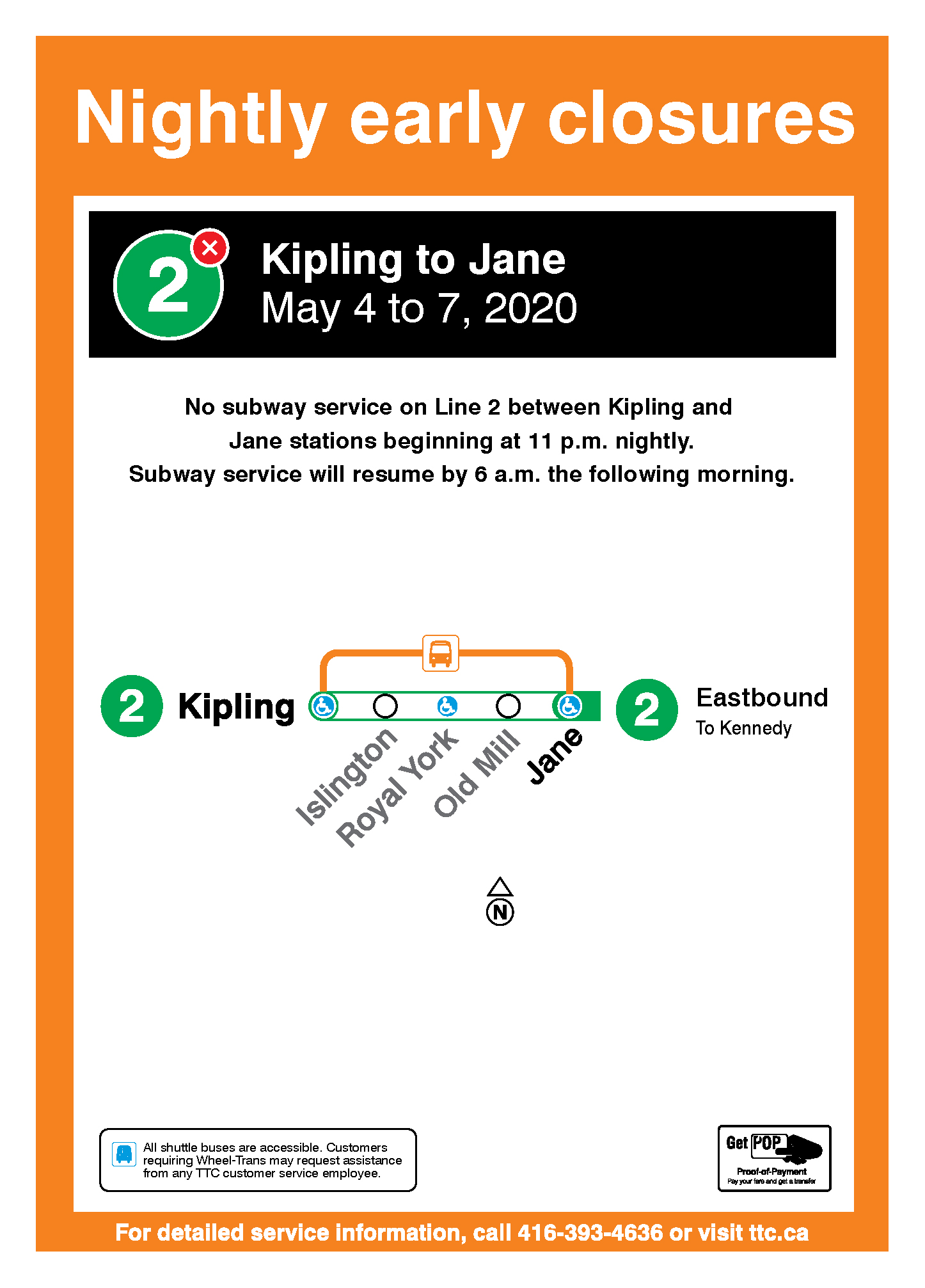 Ttc Customer Service Line 2 Early Closure Kipling To Jane There Is No Subway Service On Line 2 Between Kipling And Jane Stations Due To Scheduled Track Maintenance Shuttle Buses