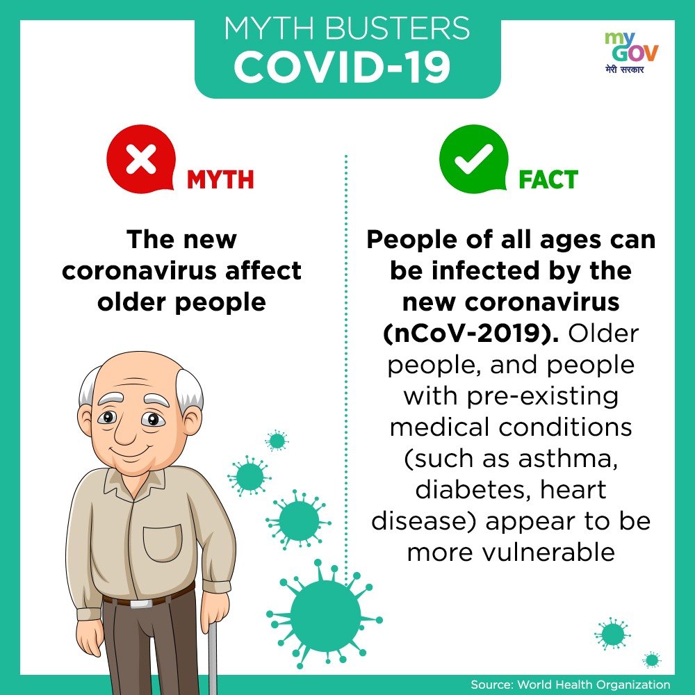 K Taka Health Dept Di Twitter Myth Buster Myth The New Coronavirus Affect Older People Fact People Of All Ages Can Be Infected By The New Coronavirus Factcheck Mythandfact Karnatakafightscorona Cmofkarnataka Bsybjp Sriramulubjp