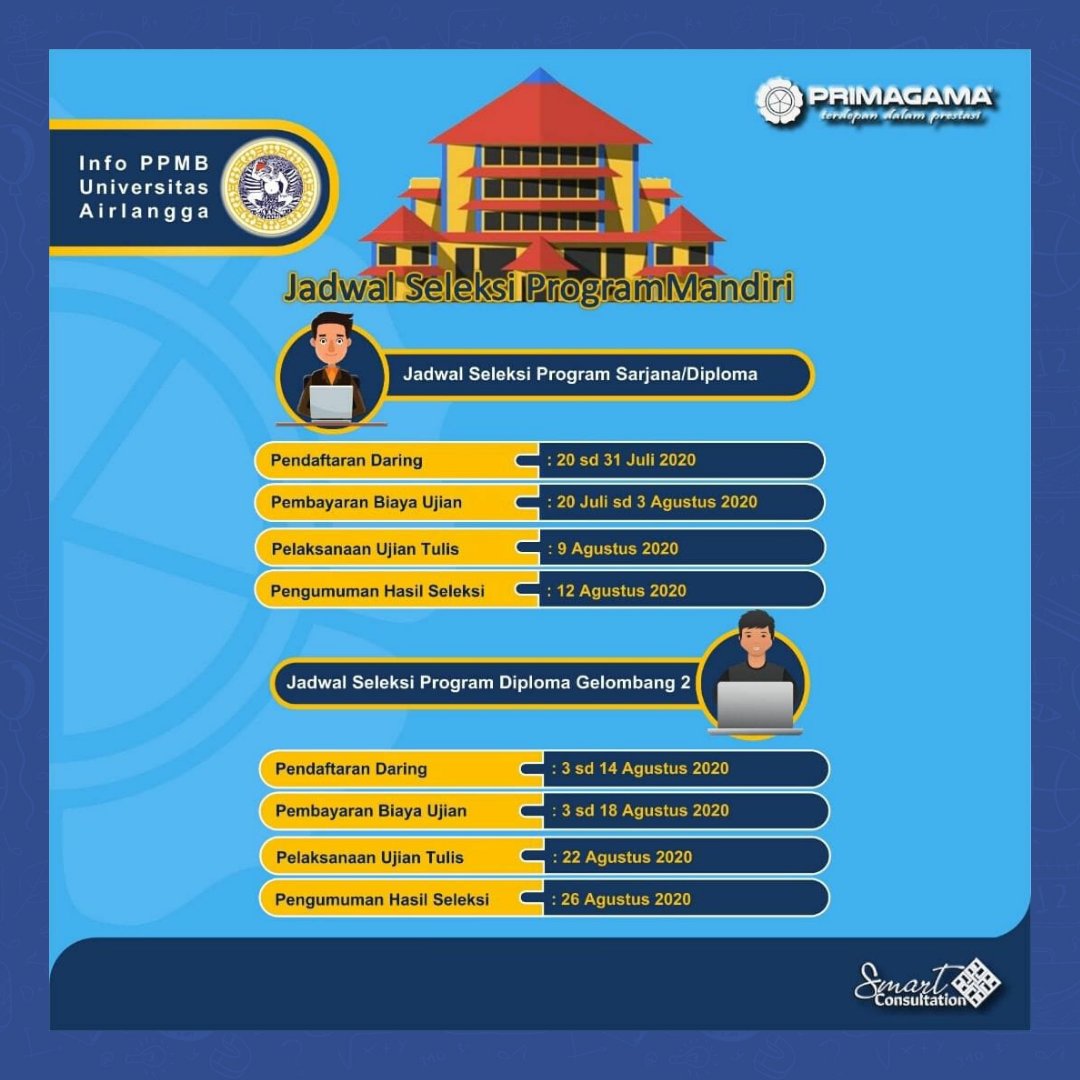 PrimagamaID's tweet photo. Haii Smartgen.. Berikut ini informasi tentang PPMB Unair : Jadwal Seleksi Program Mandiri 2020. Mau info lebih banyak lagi? Segera hubungi cabang PRIMAGAMA terdekat yaa.
#primagama #akuprimagama #smartgeneration https://t.co/qWNDqFFykL