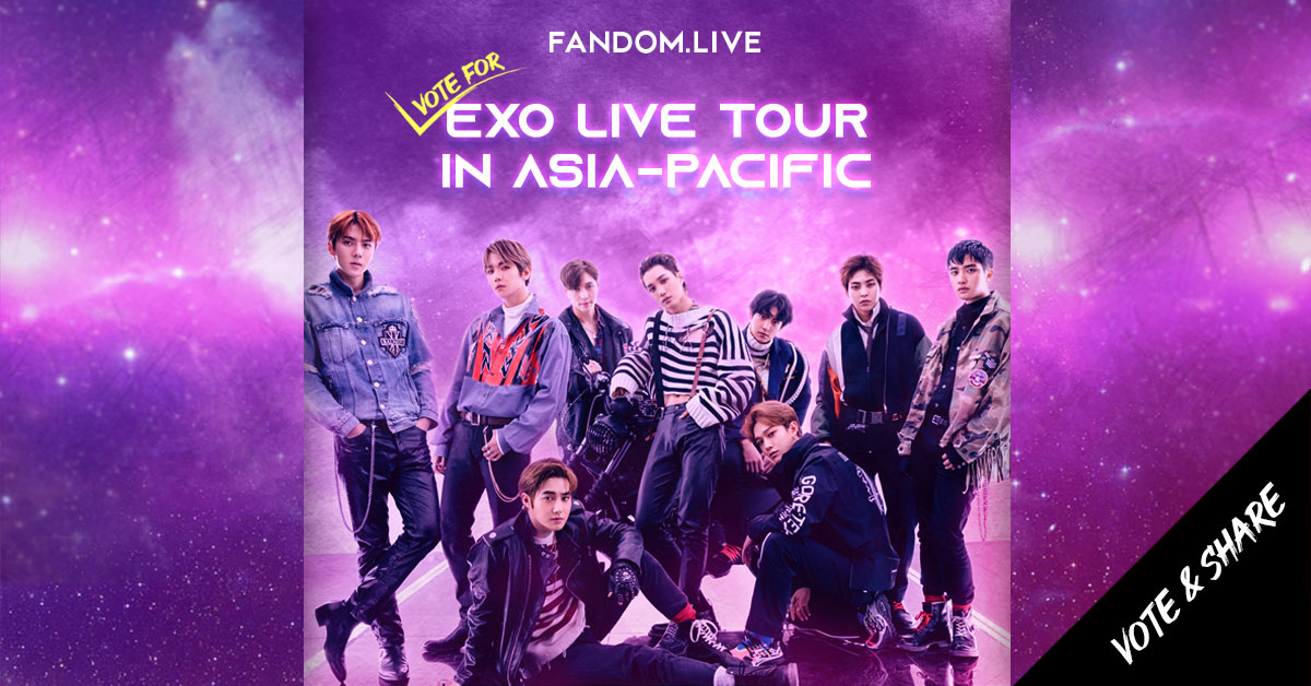 FandomLiveMusic's tweet photo. EXO-L are you ready for big news today!
Our new voting event EXO ASIA PACIFIC TOUR 2021/22 is live!! Vote to bring EXO to your country!!
>> https://t.co/5h6kAGTJln
We are one, We are EXO!
#fandomlive #fandomlivemusic #kpop #exo #exol #exok #exom #exoplanet #love #monday #EXOTOUR https://t.co/TEZ97W3tCN