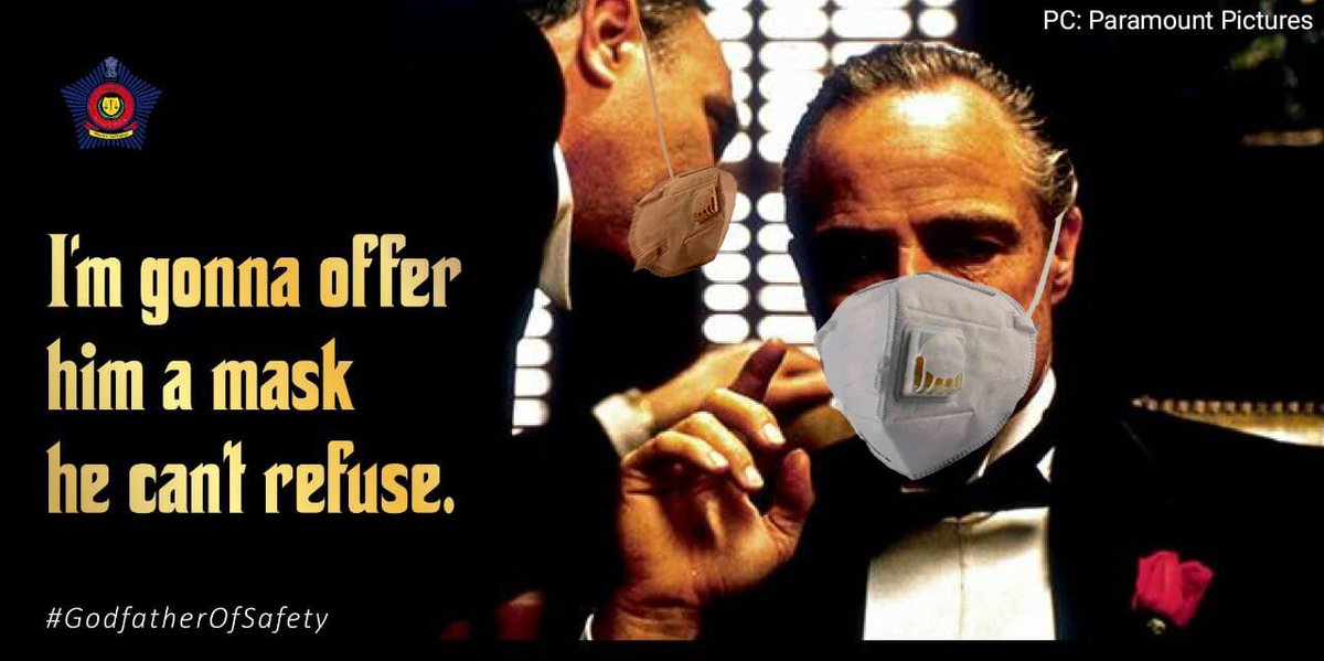 MumbaiPolice's tweet photo. Your enemy ‘corona’ always gets strong on ‘the mask’ you leave behind #GodfatherOfSafety #TakingOnCorona https://t.co/XH4eXWus9f