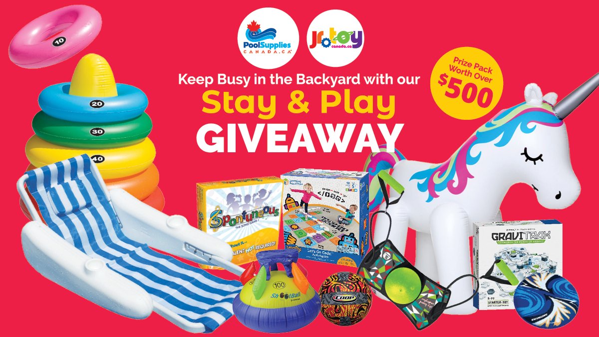 🌟STAY &amp; PLAY GIVEAWAY! 🌟

<a href="/PoolSuppliesCdn/">Pool Supplies Canada</a> &amp; <a href="/JRToyCompany/">jrtoycompany</a> Want to Help Make Your Time at Home Fun!🏡⛱️

1. Enter🔗[poolsuppl.ca/3c97zyl]

➡️ Like &amp; Retweet with #StayAndPlay 

Good Luck!
#ContestAlert #StayHome #Contest

⏰Contest Ends June 6th, 2020 at 4:59 pm EST