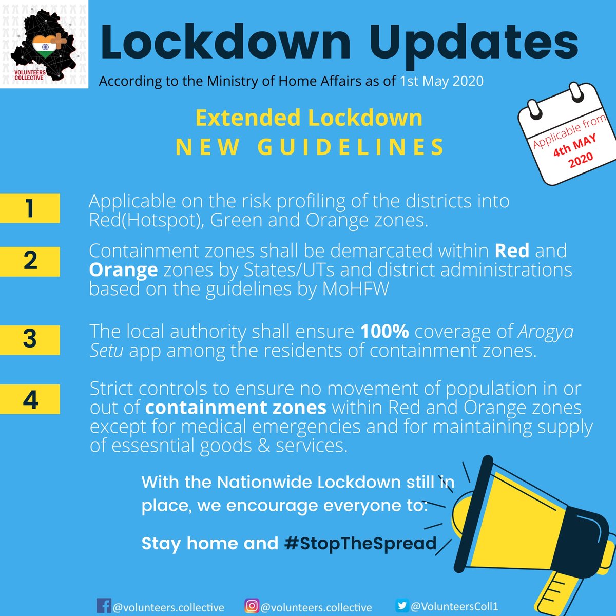 VC_society's tweet image. We're back again with the latest updates on lockdown.

Check out 👇 thread for the important ones from the latest MHA announcement.

1. New Guidelines for Extended Lockdown up to 17th May 2020

#LockdownUpdates #LockdownExtended #StayAtHome  #IndiaFightsCoronavirus 

1/n
