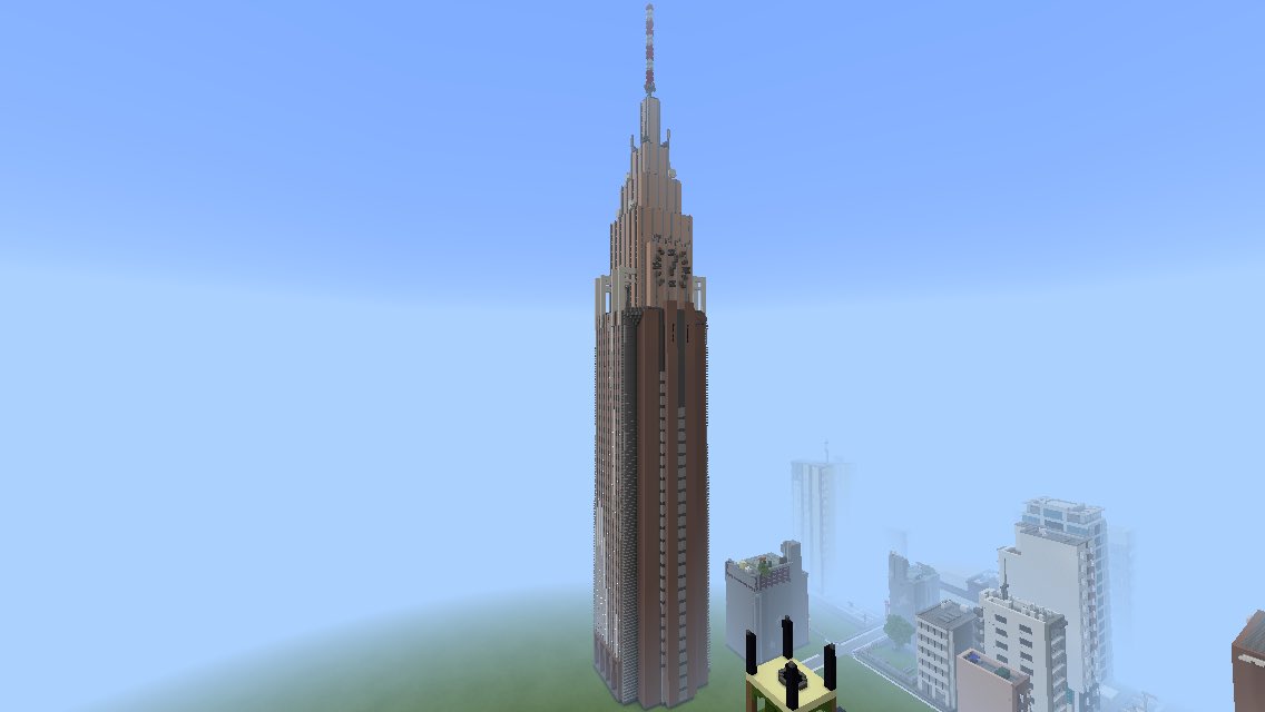 松平武 新海タワー ことnttドコモ代々木ビルを再現しました 天気の子聖地づくり 天気の子 Minecraft再現建築 Minecraft建築コミュ