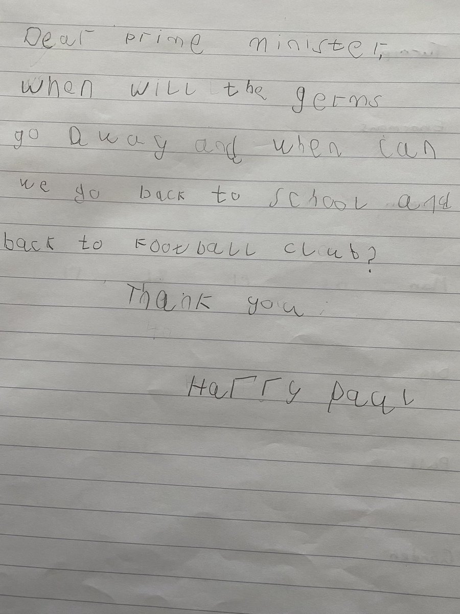 red_leicester's tweet photo. @BorisJohnson One of my 5-year-old twins asked “Who’s in charge of saying the germs have gone?” I told him and he said “Can we talk to him?” I asked why, and explained it’s highly unlikely, but he insisted we try, so he’s written you this short letter. Many thanks for your time https://t.co/qMRTUeagrq