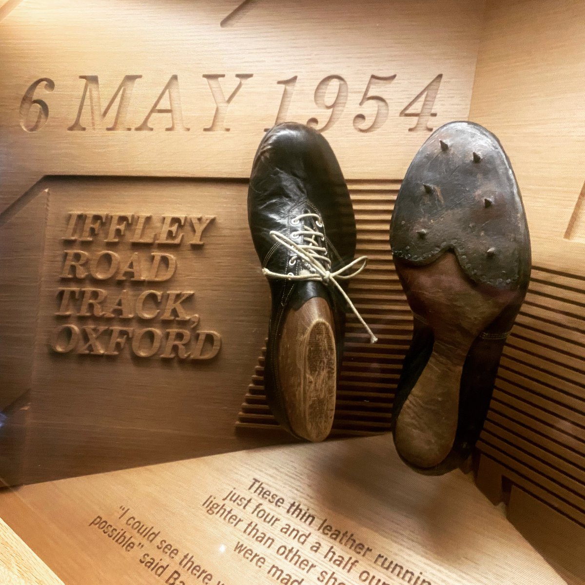 Today in 1954 Sir Roger Bannister did what was previously thought impossible when he broke the 4 minute mile. These are the actual GT Law running spikes he did it in and I was lucky enough to see in the <a href="/sebcoe/">Seb Coe</a> Building during an amazing tour of <a href="/Nike/">Nike</a> World HQ