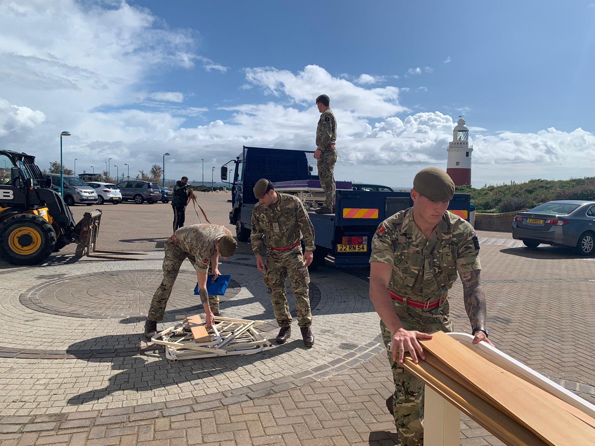 RoyalGIBRegt's tweet photo. RG troops assisting during the Covid pandemic recently has evoked the spirit of togetherness as we prepare to mark @veday75official later this week. Proud to honour the people 🇬🇮 🇬🇧, the Regiment, @QueensDivision &amp; @BritishArmy. #togetherasone #barbarians @ForcesNews https://t.co/C1YqEtW2Gj