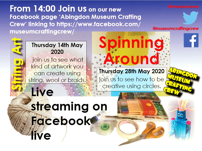 AbingdonMuseum's tweet photo. Follow our awesome @MuseumCrew for a live craft event on Thursday 14th May streamed at 2pm on Abingdon Museum Crafting Crew Facebook page➡️ https://t.co/VZkJdVLY7g
#Abingdon #museumevent #Familyfun #MuseumFromHome https://t.co/zR2VOvY7fV