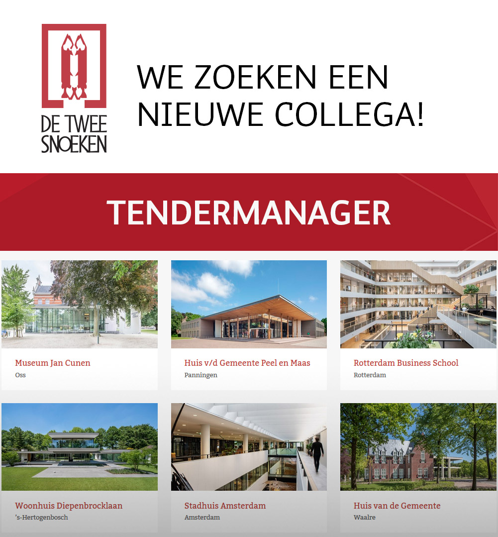 We zoeken  een tendermanager! lnkd.in/dGQshiX Laat het weten als je iemand kent die onze prijsvragen en Europese aanbestedingen kan coördineren. Interesse in architectuur, bevlogenheid, nauwkeurigheid en schrijfvaardigheid zijn essentieel voor deze functie.