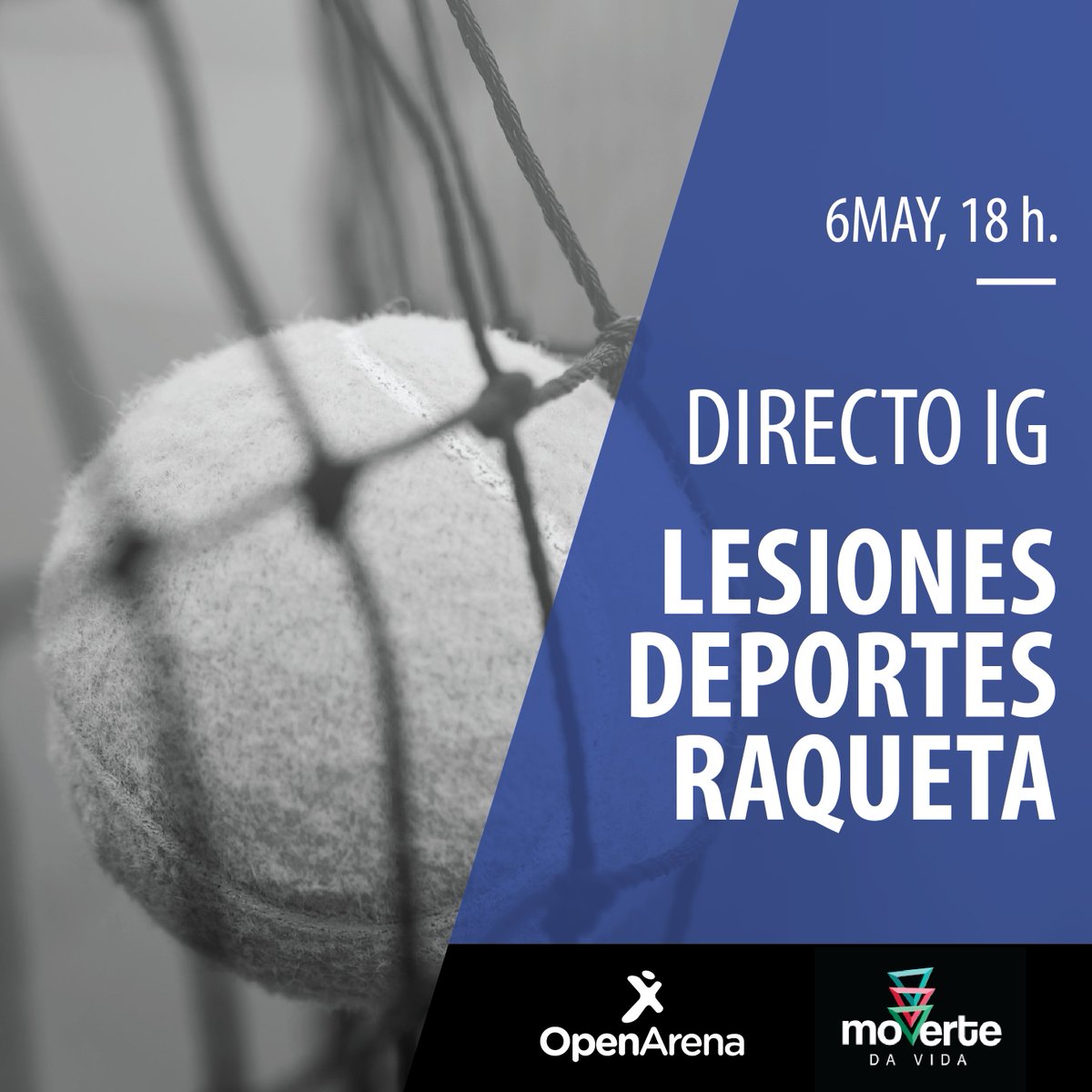 Open_Arena's tweet photo. 🎬 / DIRECTO INSTAGRAM / Lesiones en Deportes de Raqueta
Semana de directos junto a nuestros amigos de Moverte:
▶ Hoy a las 18h, charla sobre "Lesiones en Deportes de Raqueta" con Miguel A. (Moverte) y Francisco (Open Arena).
#moverte #movertedavida #openarena #córdobaESP https://t.co/psSHiS2CGf