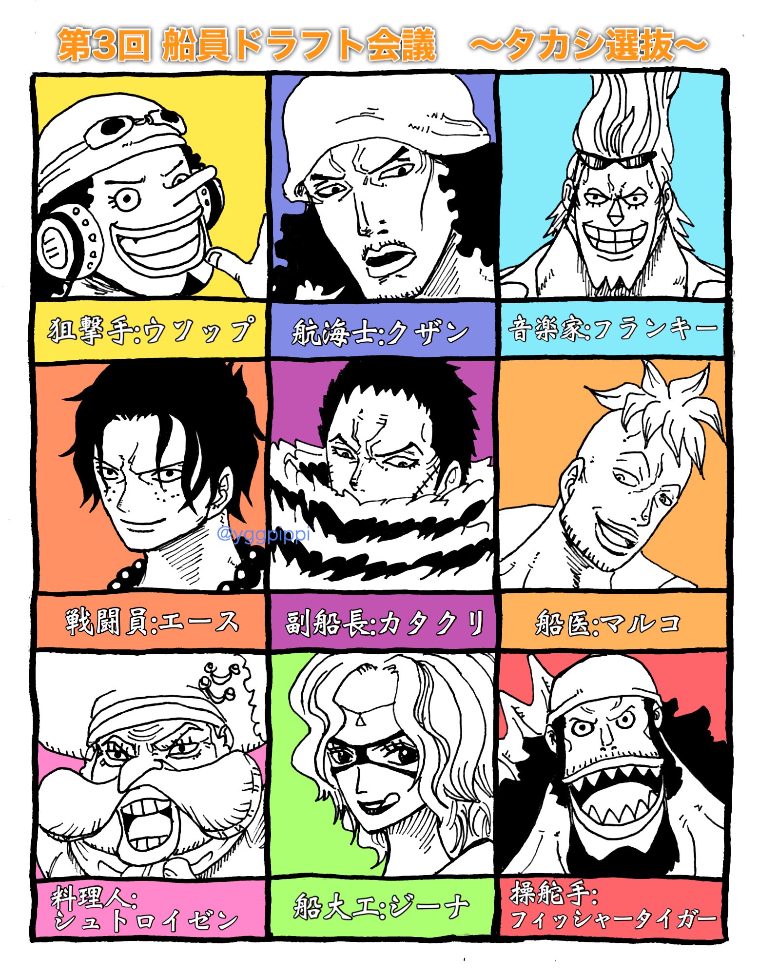 ゆぐ Ygg One Piece海賊ドラフト会議 タカシ選抜 Takashioowada 実力と楽しさを兼ね備えた強力チーム ジーナ姉さんだけ未知数ですねw T Co Scstdjhcam Twitter