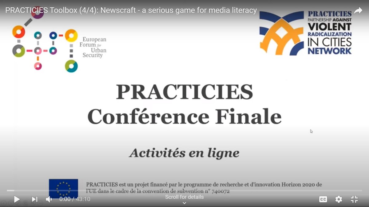 Efusnews's tweet photo. The #PRACTICIES project held its final conference in April with a series of seven online webinars, including 4 Toolbox videos on concrete strategies to anticipate and intervene in radicalisation.
Toolbox videos👉https://t.co/EO2VjwLJ8c
Read the brochure👉https://t.co/JrsolFY3Ck https://t.co/RtWP1Ua4Ii