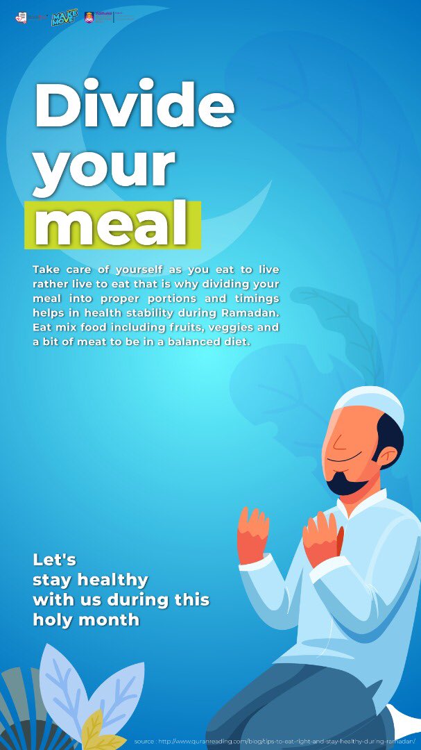 mMakeAMove's tweet photo. Divide meal...
Hi peeps! How was your fasting today? To keep your body energized, make sure take a healthy balance diet eating okay! Don't forget to follow us on instagram @makeamove.2020
#Ramdhan2020 #RamadhanTips #MakeAMove #Bookdoc4u #Kitajagakita #StayHome #StayHealthy https://t.co/rsopsGcVAh