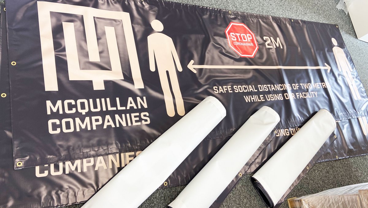 kaizenprint's tweet image. Social distancing vinyls and PVC banners we printed for McQuillan for safety at their facilities. #whatsprinting #teamkaizen #socialdistancing #pvcbanner #vinylstickers