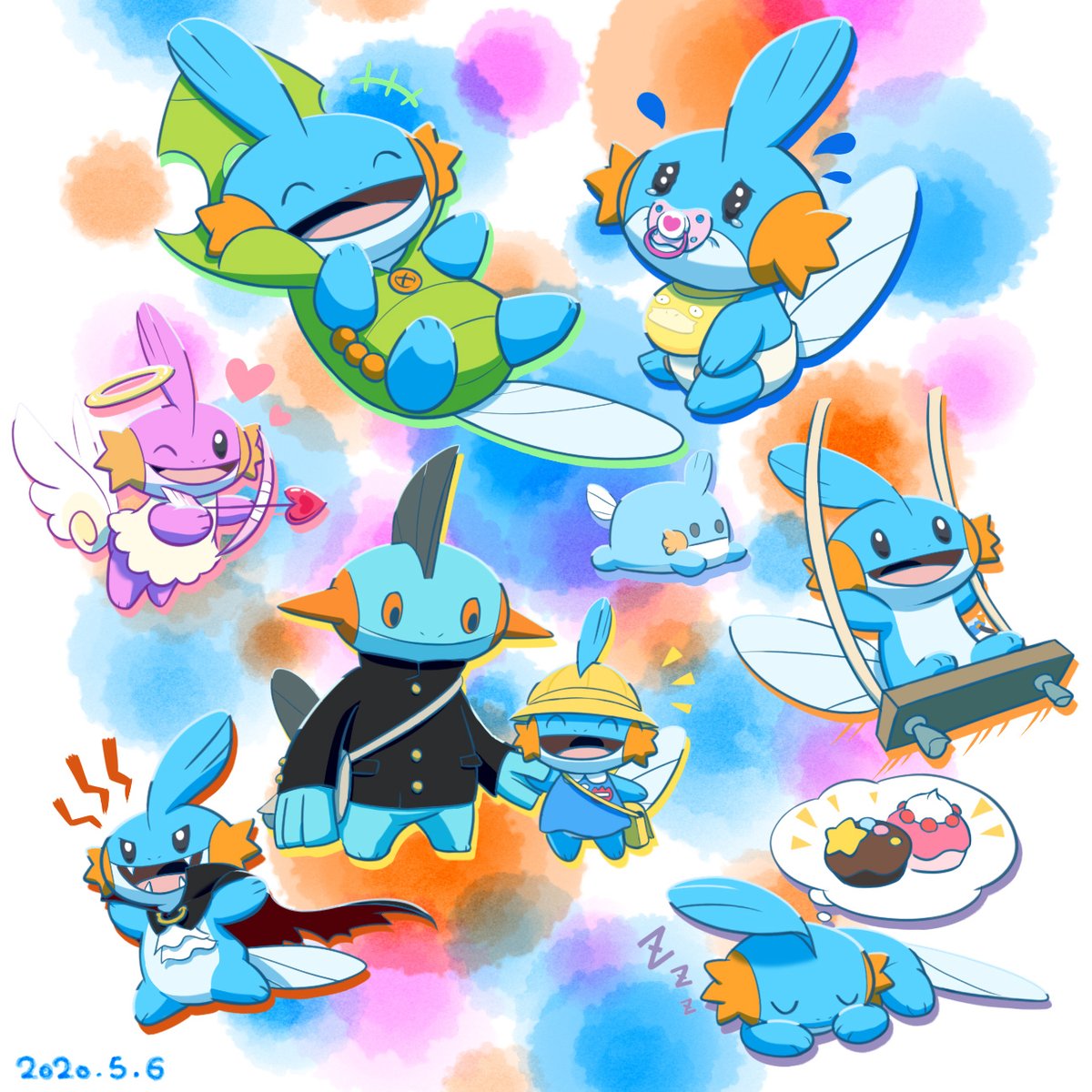 mudkip clothed pokemon pokemon (creature) no humans zzz gakuran dated smile  illustration images