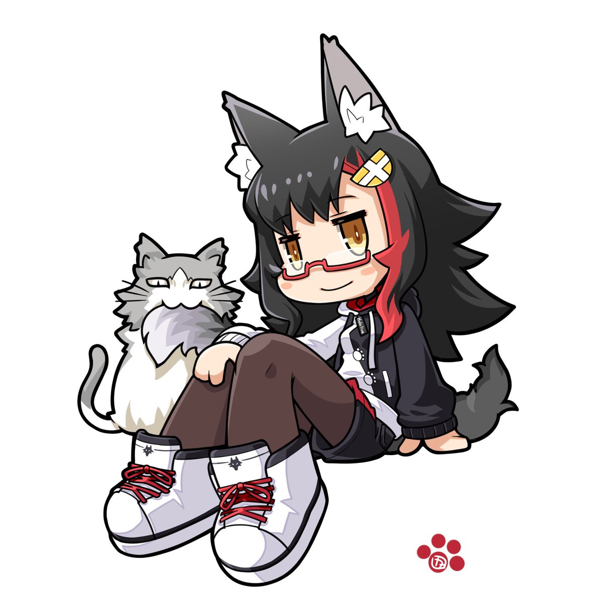 ookami mio 1girl animal ears wolf ears tail wolf girl glasses wolf tail  illustration images