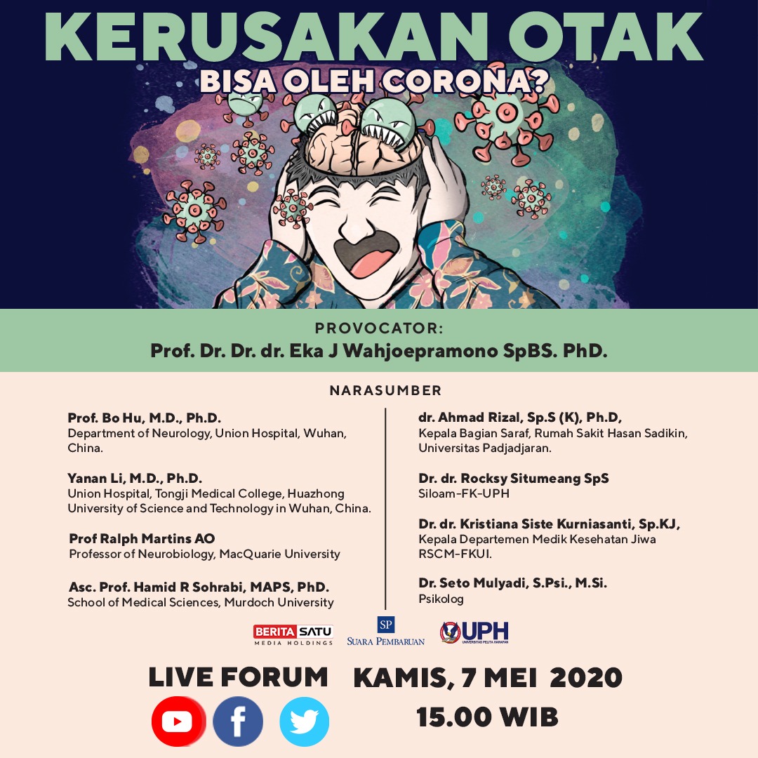 Beritasatu's tweet image. Apakah virus COVID-19 dapat mengakibatkan kerusakan otak? 

Temukan jawabannya dalam #LiveForum #BeritaSatuxFKUPH "Kerusakan Otak Bisa oleh Corona?" bersama dua profesor dari Wuhan, Kamis,7 Mei 2020 15.00 WIB