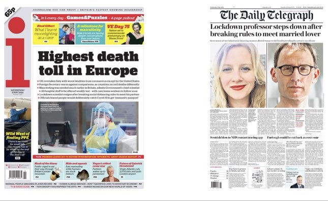 bowlesy's tweet photo. If you’re a newspaper editor and you decided to make your front page today about an affair rather than Britain having the highest death toll in Europe, then you need to hang your head in shame today. https://t.co/d3wqMEH784