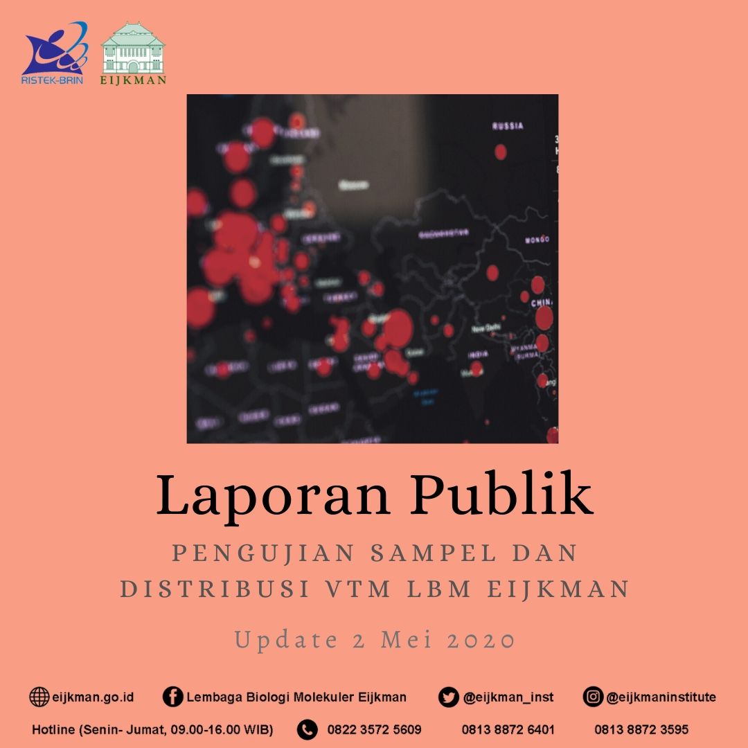 eijkman_inst's tweet photo. [A THREAD - IN BAHASA]
LAPORAN PUBLIK

Sudah sejak Maret 2020, LBM Eijkman menerima pengujian sampel swab COVID-19.

Berikut adalah data yang dapat kami sampaikan kepada publik  hingga 2 Mei 2020. 

(1/6) https://t.co/J2pmomzlp6