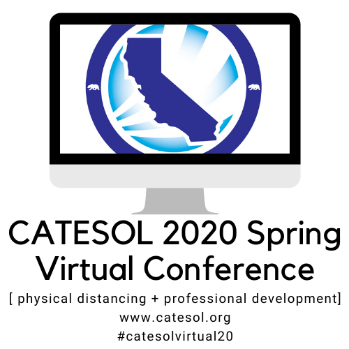 CA_TESOL's tweet photo. CATESOL president wants to prepare you for CATESOL’s first spring virtual conference on May 8 (1-6 p.m.) and May 9 (9 a.m. -2:10 p.m.). Click for the program: https://t.co/wolbxKKHJC Register at https://t.co/QrnNjp6X0u and click: https://t.co/DW6ItAkktm
#catesolvirtual20 https://t.co/bEKAlkDLzx