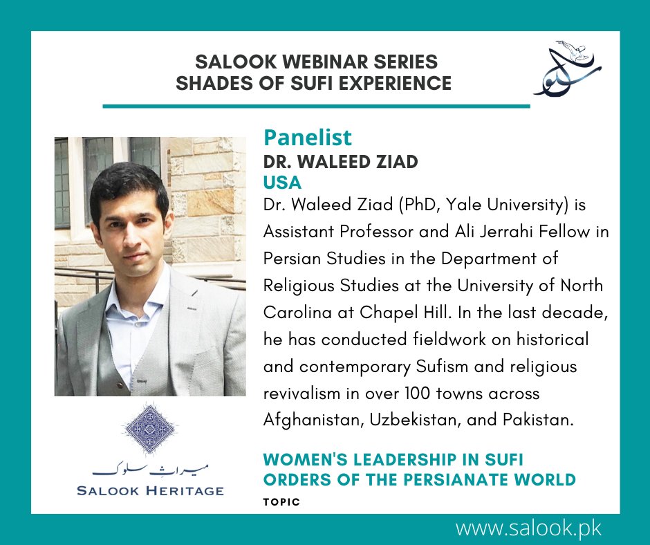 Salookpk's tweet photo. Meet Our Panelists
#Salook #Webinar Series
"Shades of Sufi Experience"
8,9,10 May 2020
Dr. Waleed Ziad- USA
Topic: Women's leadership in Sufi Orders of the Persianate World https://t.co/VKVeKMtNyl