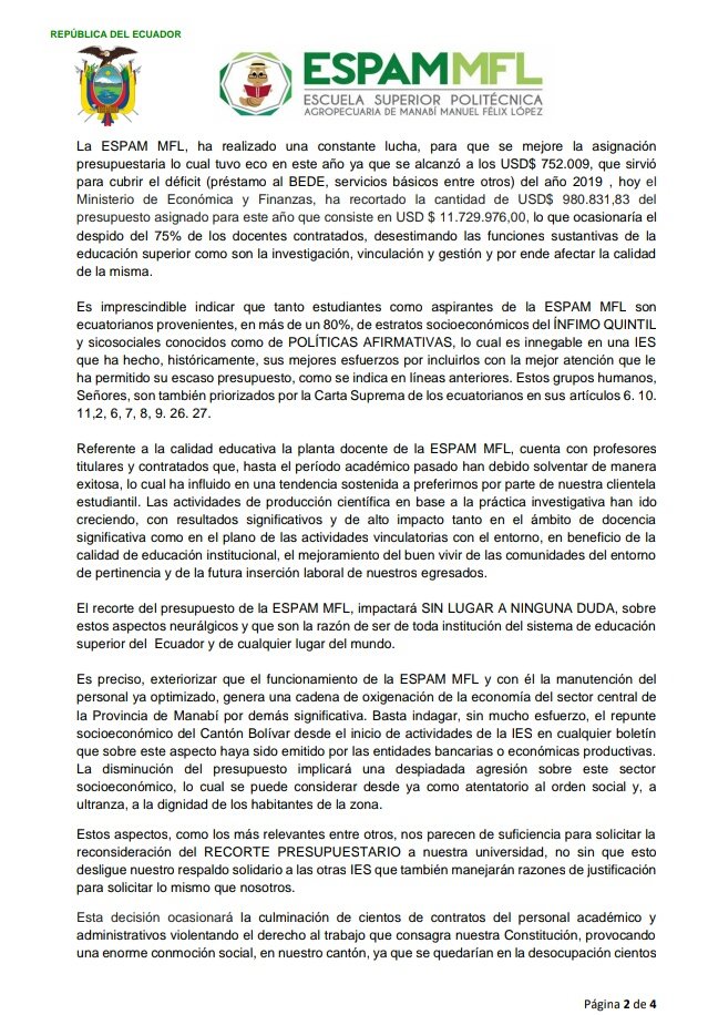 edwinwelli97's tweet photo. Manifiesto público que hacemos la ESPAM MFL frente a las nuevas medidas económicas que atentan contra nuestra educación superior.
La educación no se toca ni se vende, ¡SE DEFIENDE! 
@Lenin @ottosonnenh @EduSuperiorEc @Educacion_Ec @Caces_Ec @JimmyCandell @RichardM_A https://t.co/5FbiO2roti
