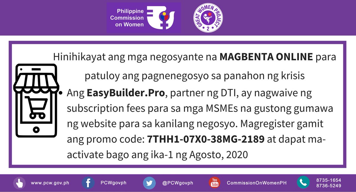 PCWgovph's tweet image. May sarili ka na bang website? Hinihikayat ng DTI ang mga MSMEs na gumawa ng kanilang sariling website sa easybuilder.pro para patuloy silang makapagnegosyo online kahit na may krisis.

#WEEwillSurvive #WEEcanbeatCOVID19 #WEEcandoit