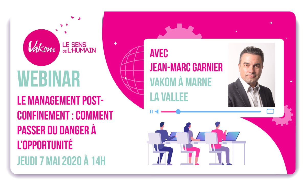 Vous n'êtes pas encore inscrit pour participer au webinar : « LE MANAGEMENT POST-CONFINEMENT : COMMENT PASSER DU DANGER À L’OPPORTUNITÉ ? » animé par Jean-Marc GARNIER,  dirigeant de VAKOM à #MarneLaVallée.

Rendez-vous le jeudi 7 mai à 14h
lnkd.in/dEYjpQ4