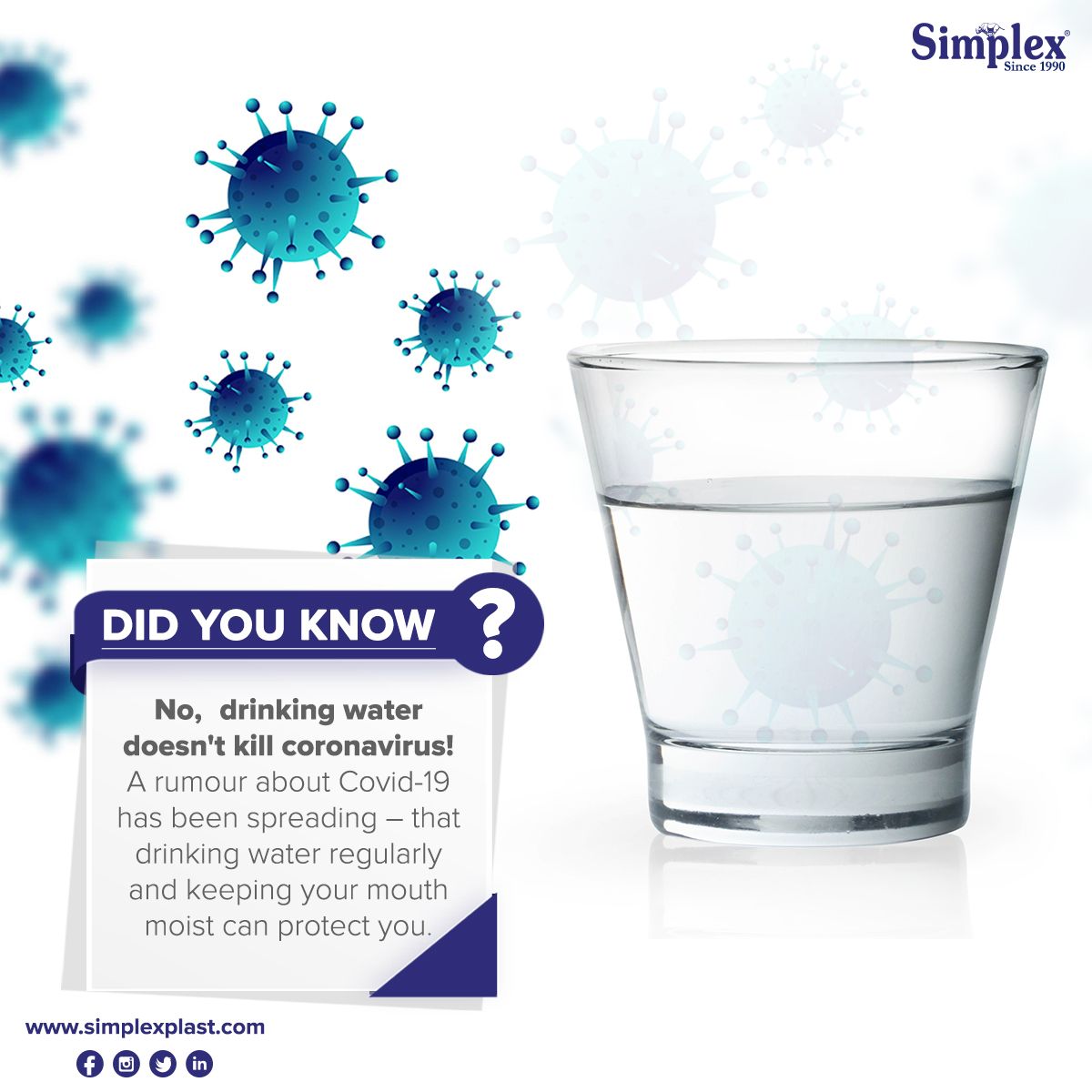 simplexplast's tweet photo. During these times its our responsibility to work together and battle the pandemic. Avoid spreading such rumours and beware from being a victim of it. Check facts before you forward them!

#Simplex #SimplexPlast #SimplexTanks #WaterTanks #MatKaroForward #Covid19 #CoronaVirus https://t.co/EvuomykFUp