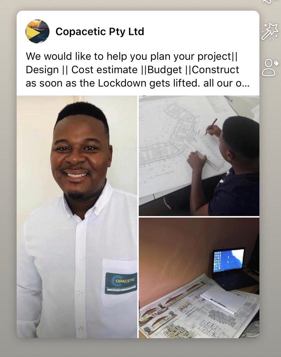 matswepu's tweet photo. Hello friends and family 🙂 please follow the link to learn more about our company and the services we offer:https://t.co/baxgvIkTQt
You may also send me an email to discuss your project /ideas in details: joshua@copaceticgroup.co.za https://t.co/ZtkN0xubye
