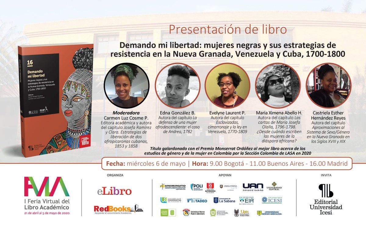 #en15

Charla con #autoras del #libro #DemandoMiLibertad
Plataforma: #FBLive facebook.com/Editorial.Ices…
Horario:  9hrs COL/MEX
               10hrs CHILE
                16hrs ESP
Organiza <a href="/Editorial_Icesi/">Editorial Icesi</a>
<a href="/FVLA_COL/">Feria Virtual Del Libro Académico</a>