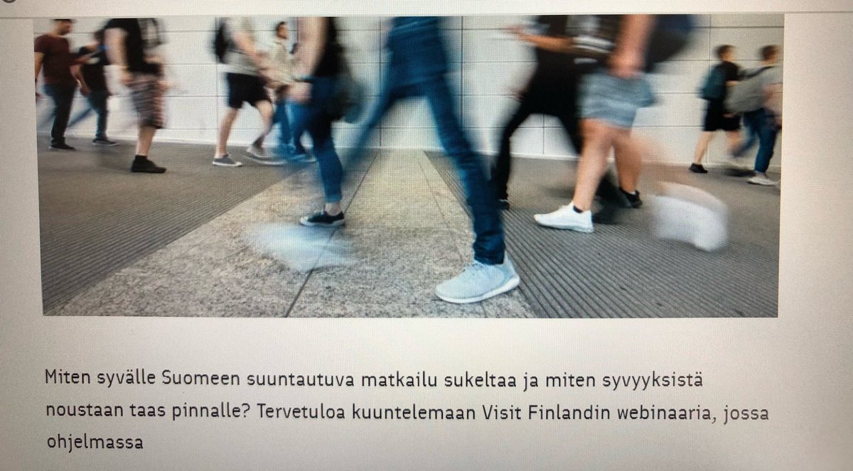 JRitamies's tweet photo. Tänään ohjelmassa Visit Finlandin webinaari mm. koronan vaikutuksista Suomen matkailupolitiikassa sekä arvioita ja skenaarioita kysynnän elpymisestä. @OurFinland @TEM_uutiset @BusinessFinland https://t.co/5rXzvajRqG