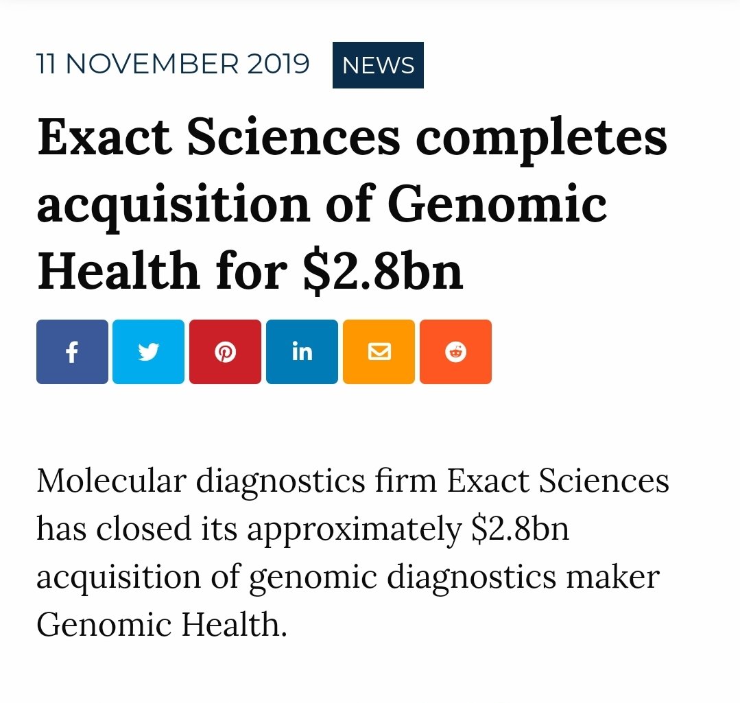  #TILS  $TLSA - what's it worth?TILS will be addressing a $4.64 billion market. Genomic had the best assay which generated $300M PA revenues. It was bought out by EXACT Nov19 for $2.8B. Work out TILS P/E on $300M PA or the SP on a takeover. PS. this tech is close to market