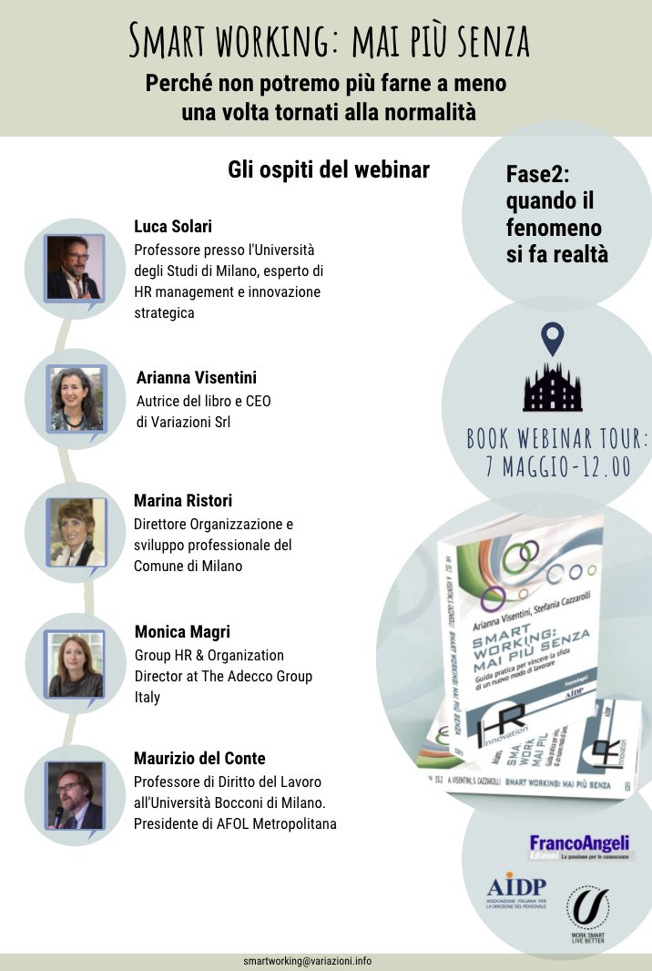 VariazioniSrl's tweet photo. 🚀Domani 7 Maggio ore 12.00 ci sarà la 2°tappa del nostro #BookWebinarTour "#SmartWorking: mai più senza", interamente dedicata alla ripartenza. 
Registrati qui ➡️ https://t.co/HlBgfT0MZb
Come governare al meglio il #lavoroagile nella #fase2?
📘 15% di sconto libro e-book https://t.co/ayWKYaTC5P