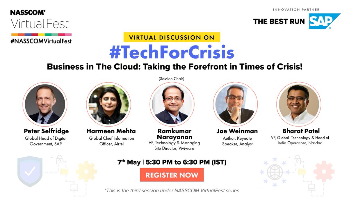NasscomEvents's tweet photo. Catch the latest session from the #TechForCrisis series on "Business in The Cloud: Taking the Forefront in Times of Crisis!" to witness an expert panel reflect over businesses in the near future.
Register for free https://t.co/7QtsH5B816 https://t.co/s2l9xjHmol