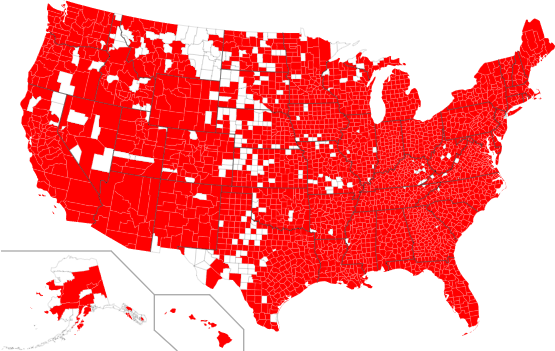 The spread in the US as of Monday: