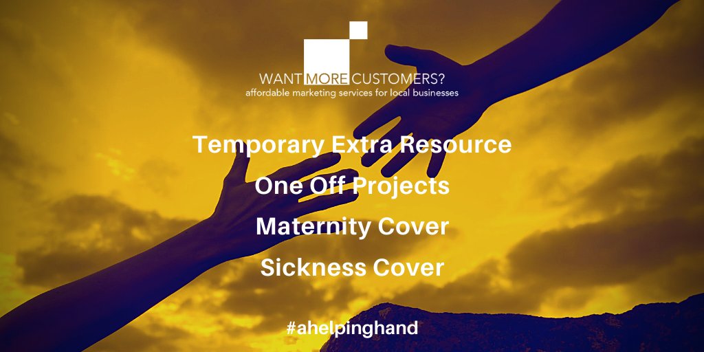 Need #ahelpinghand? I can help with a #heavyworkload, a #oneoffproject or #maternity and #sick leave  cover.  My short term 'week by week' contract terms and #affordable costs make it #easytoresource ad hoc #marketing and #businessdevelopment skills quickly. Let's talk!