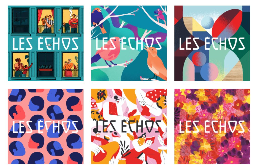 flaborde's tweet image. Le confinement inspire nos illustrateurs... Merci à eux d'y apporter chaque semaine un peu de couleurs  ☺️🙏👉 Notre galerie en ligne ➡️➡️➡️ bit.ly/2YBDLGu #logolesechos #lesechos #dessinemoiunlogo @FagoStudio @Alice_Des @victoria_rsl @icimathieu